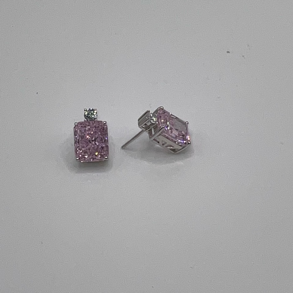 3.5ct Pink Sapphire Radiant Cut Earrings - Picture 14 of 15